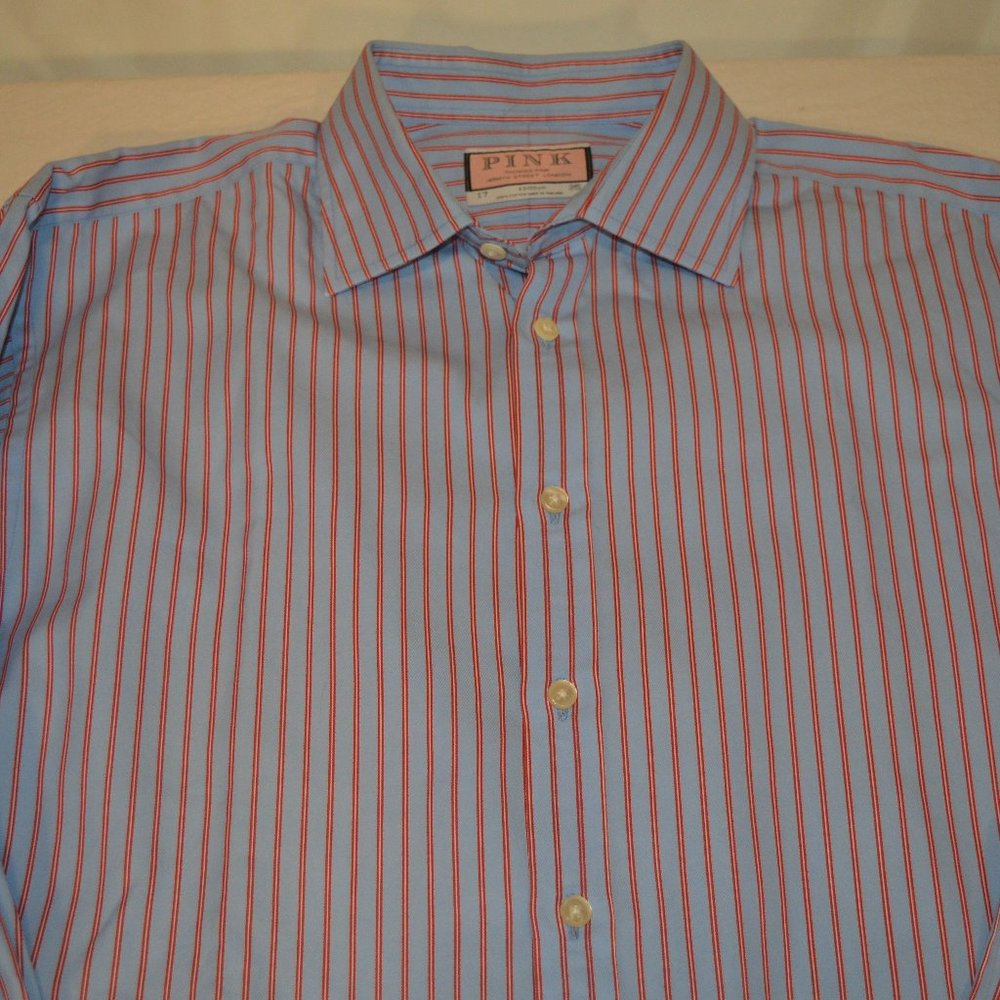 Thomas Pink Jermyn St London Men's Sz 17/35 100% Cotton Striped Button Up Shirt